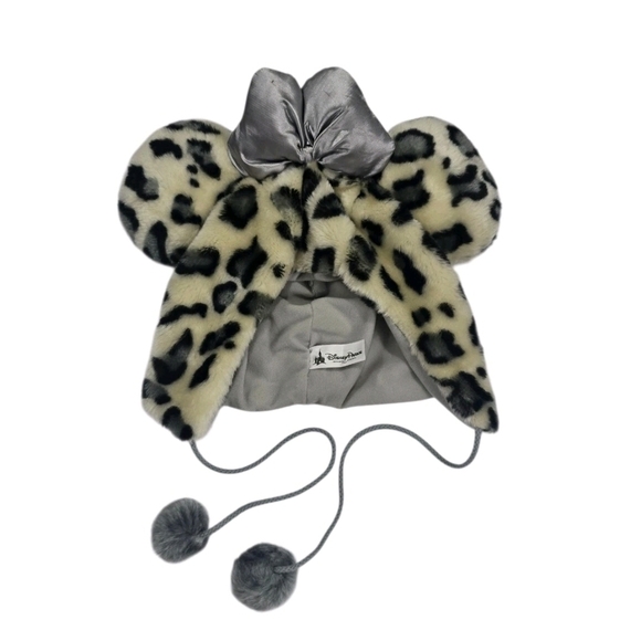 Minnie Mouse Fan Cap Silver Leopard  Pattern Ribbon Disney Parks One Size - Picture 2 of 10